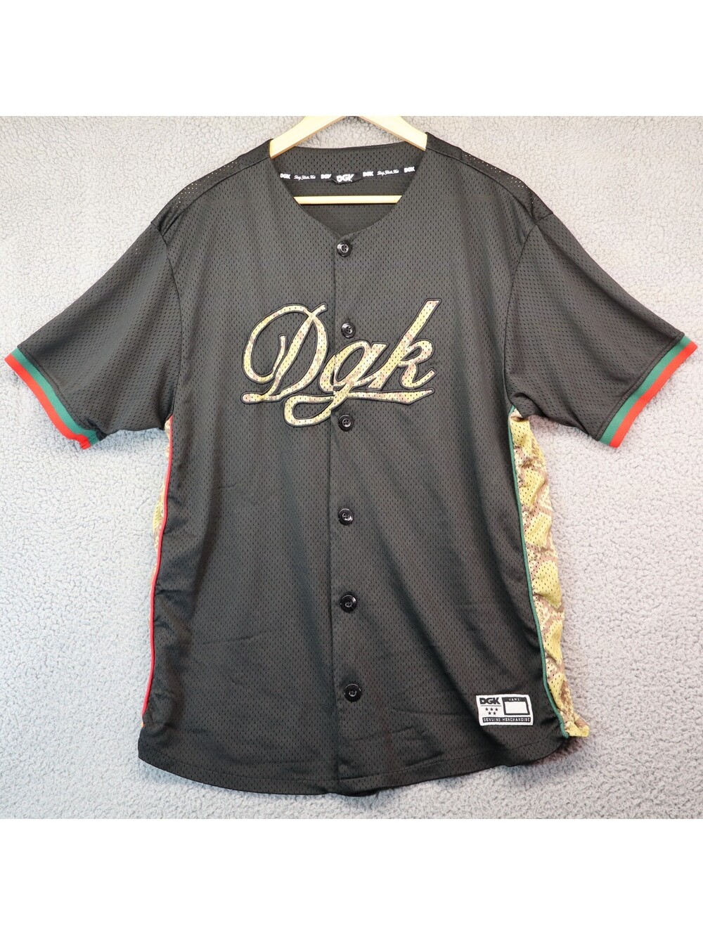 DGK Baseball Jersey Mes Medium Black Camo Skater Y2K Reptile